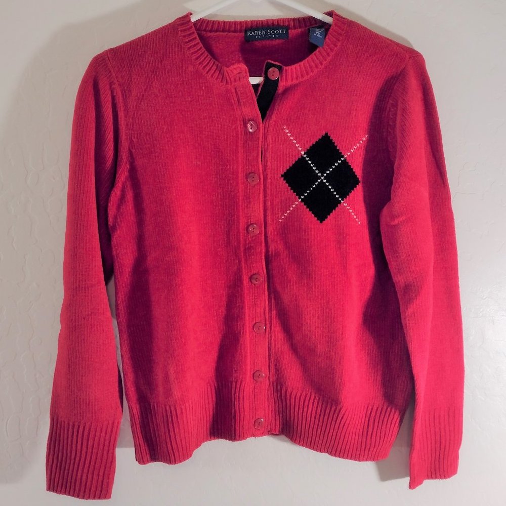 Women's Red Button Up Knit Sweater (PS) (Karen Scott Petites)  100% Acrylic